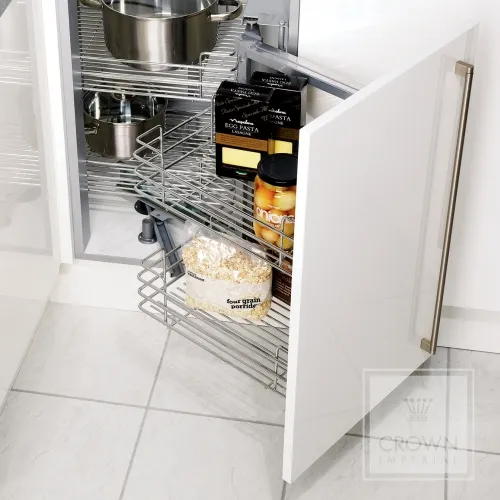 Image of hinged pull out corner storage for kitchens