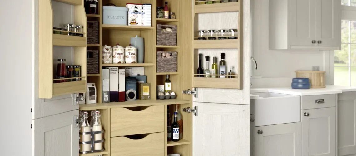Fusion Studio Pantry Image of two door fully stocked and organised pantry